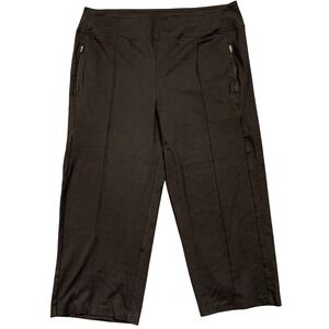 Chicos Black Crop Pants Womens Size 3 XL Pull On Capri w/ Zipper Pockets‎ Pima